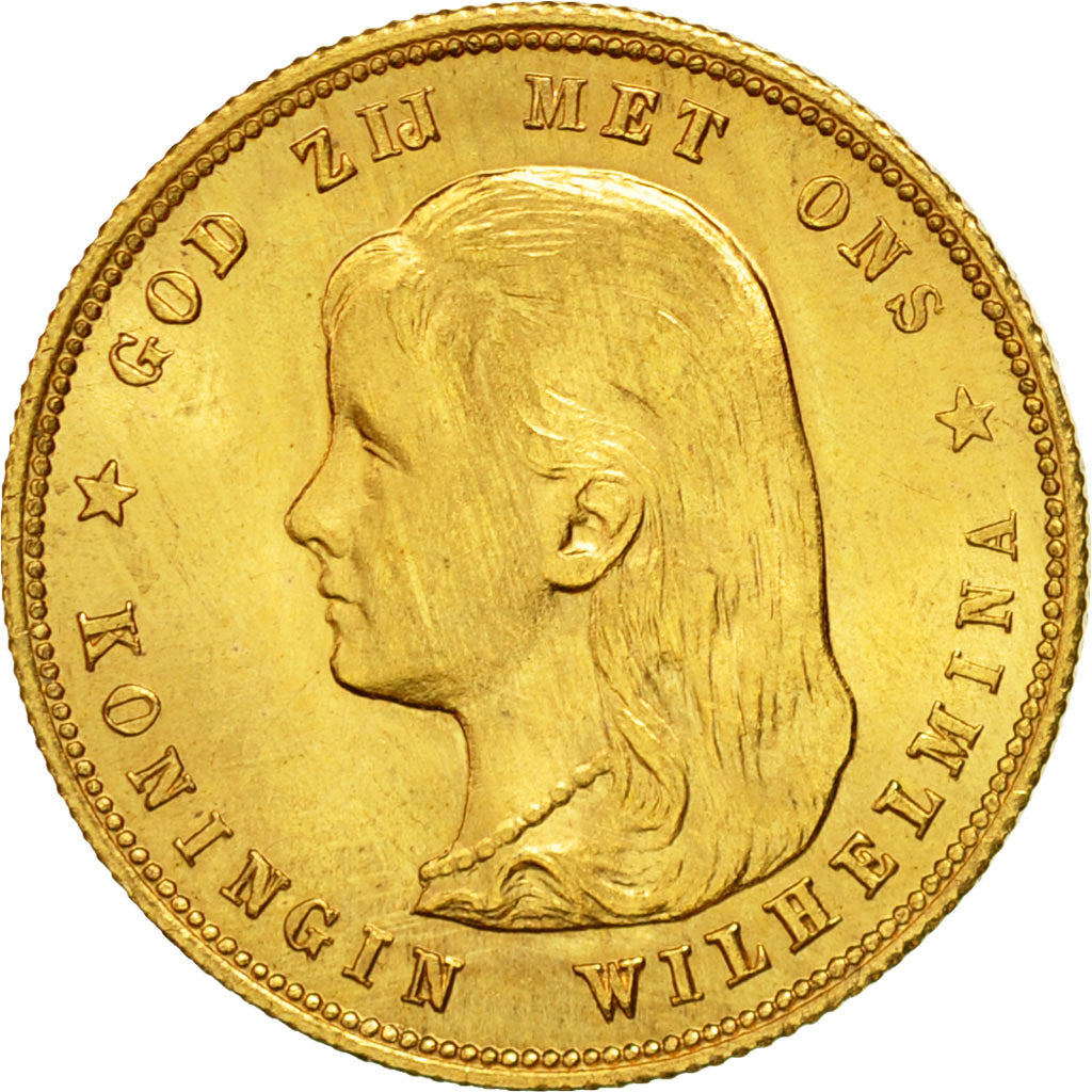 Coin, Netherlands, Wilhelmina I, 10 Gulden, 1897, AU(55-58), Gold, KM:118