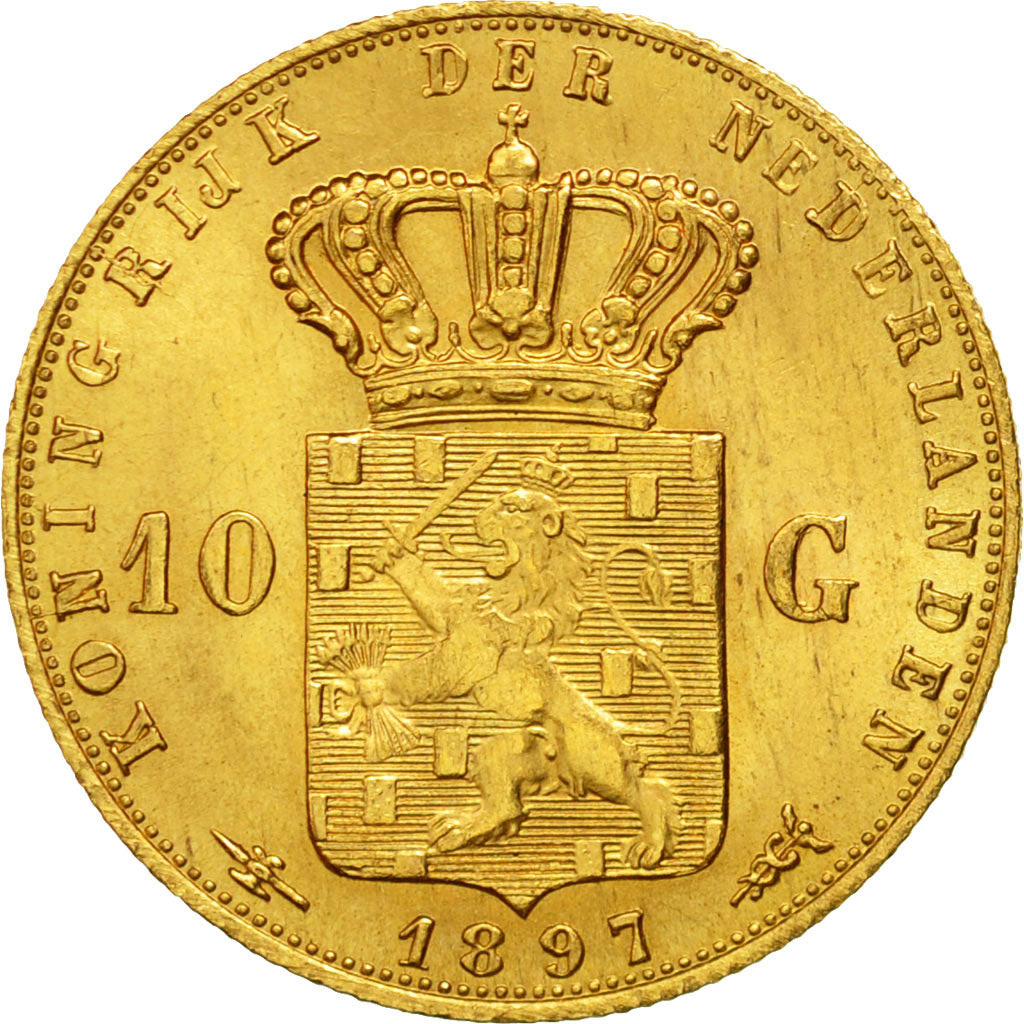 Coin, Netherlands, Wilhelmina I, 10 Gulden, 1897, AU(55-58), Gold, KM:118