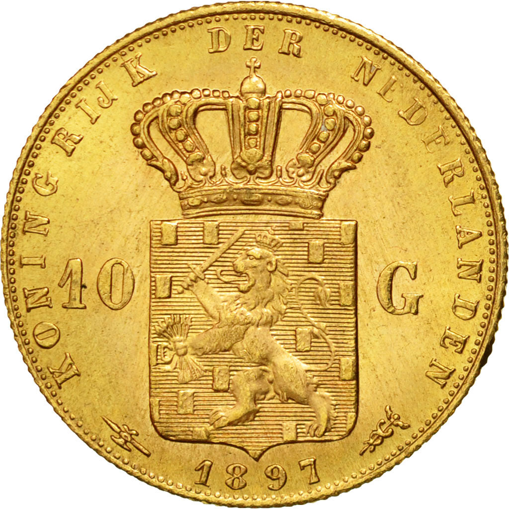 Coin, Netherlands, Wilhelmina I, 10 Gulden, 1897, AU(55-58), Gold, KM:118