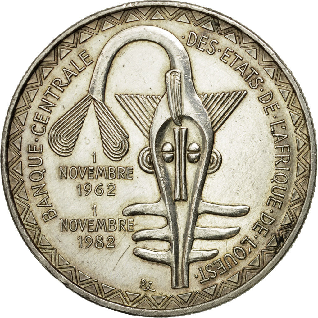Coin, West African States, 5000 Francs, 1982, AU(50-53), Silver, KM:11