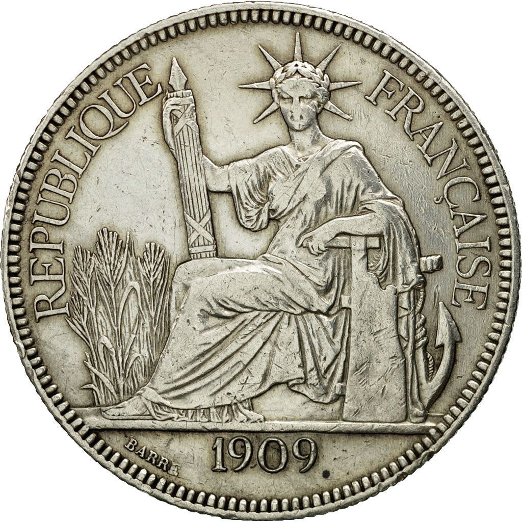 Coin, FRENCH INDO-CHINA, Piastre, 1909, Paris, EF(40-45), Silver, KM:5a.1