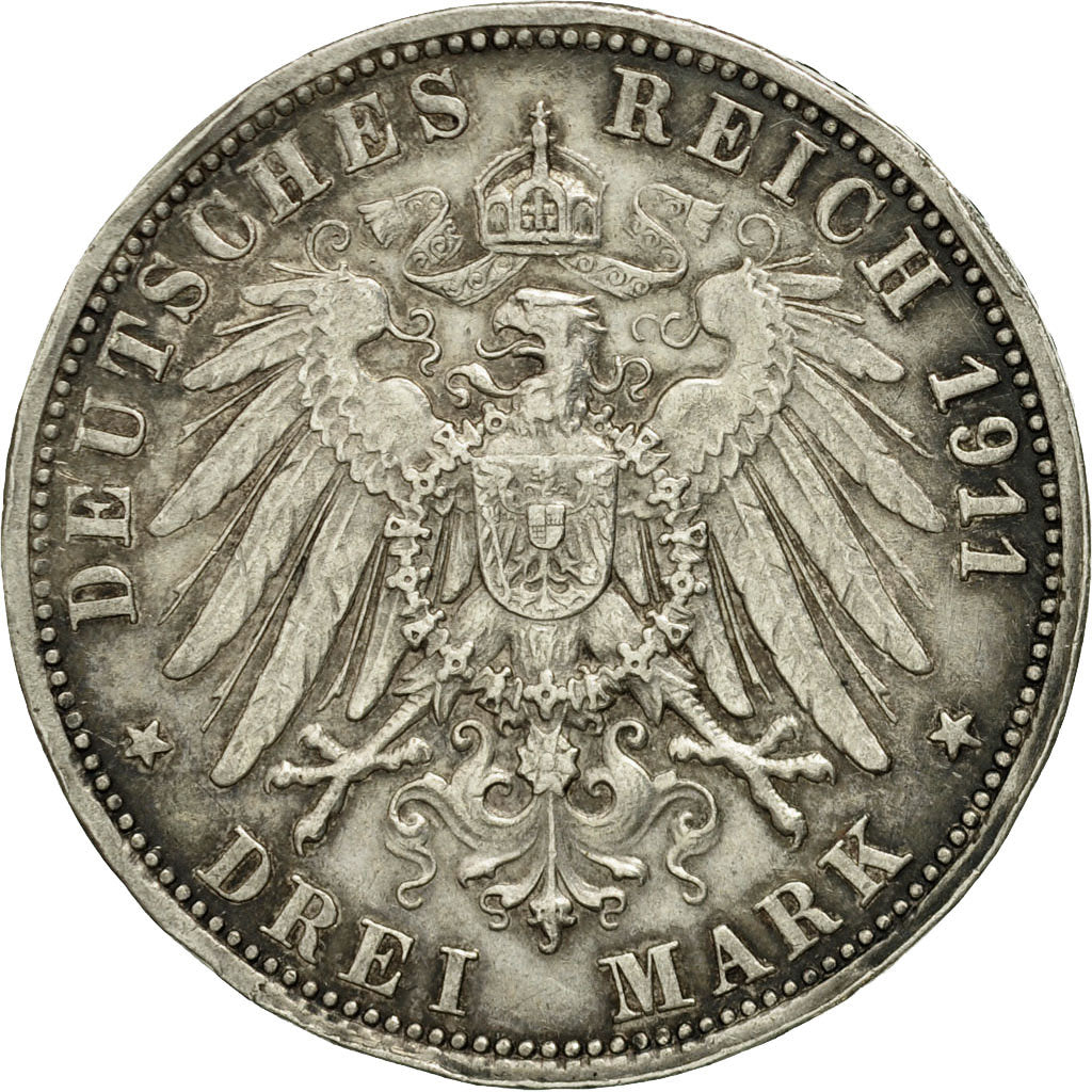 Coin, German States, WURTTEMBERG, Wilhelm II, 3 Mark, 1911, Freudenstadt