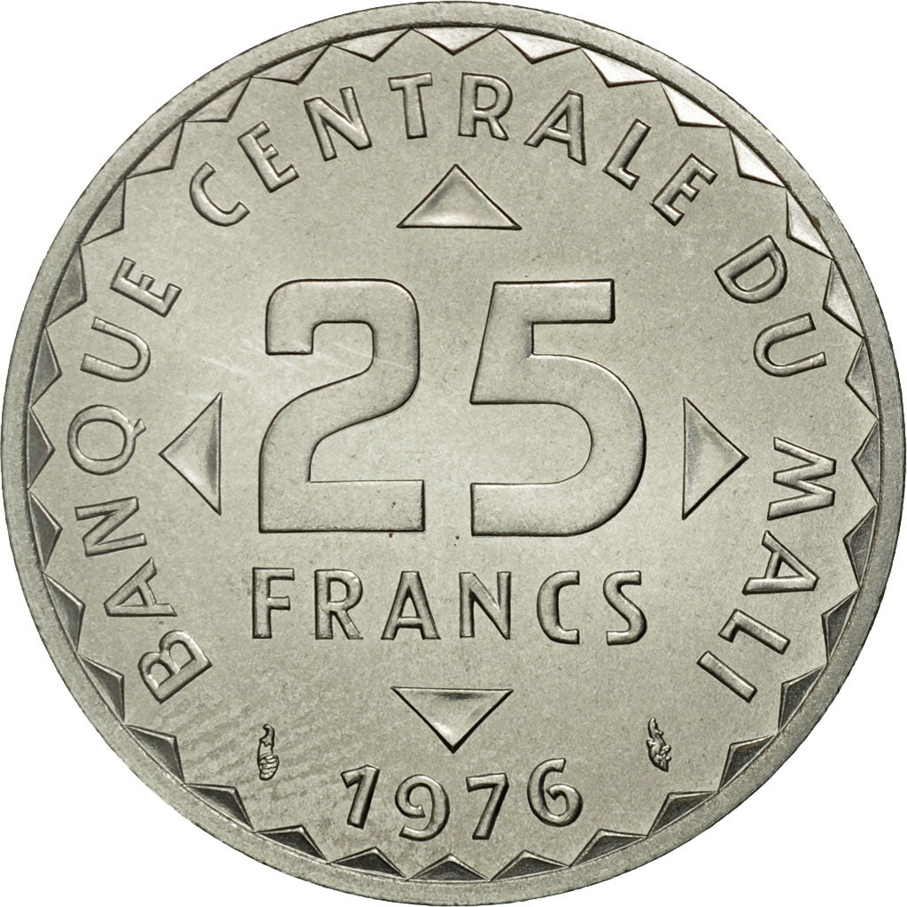 Coin, Mali, 25 Francs, 1976, MS(63), Aluminum, KM:E4