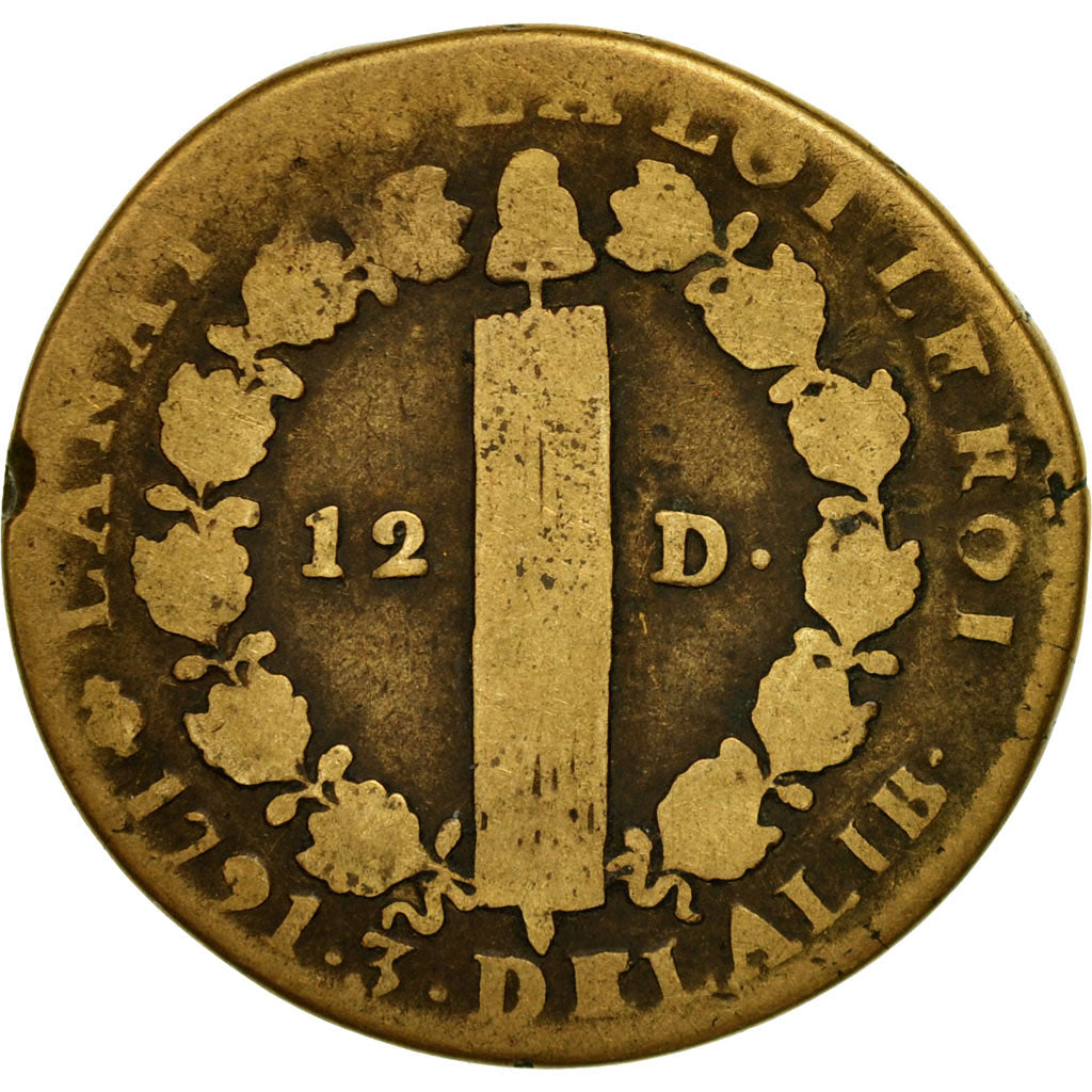 Monnaie, France, 12 deniers françois, 12 Deniers, 1791, Paris, B, Bronze