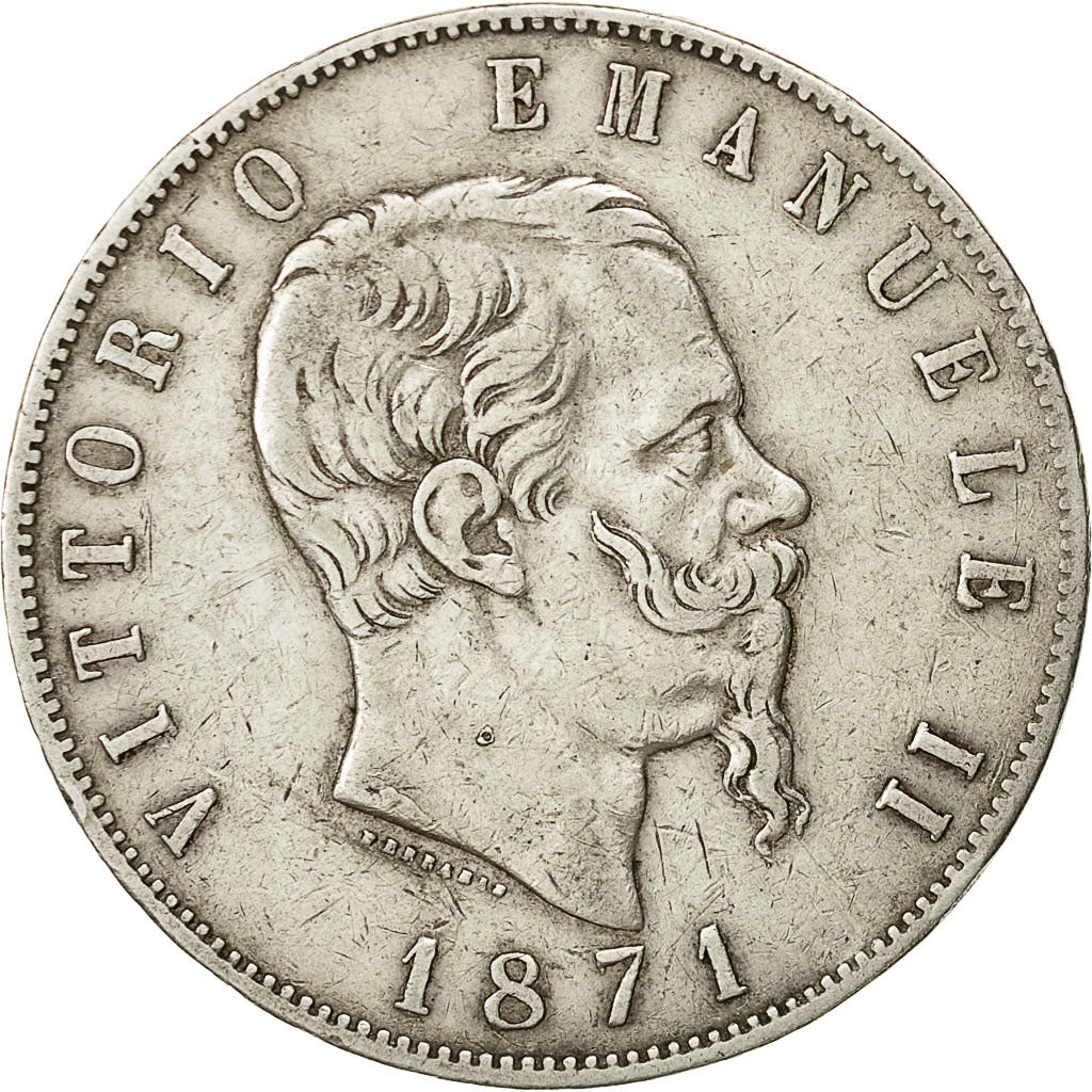 Coin, Italy, Vittorio Emanuele II, 5 Lire, 1871, Rome, EF(40-45), Silver, KM:8.4