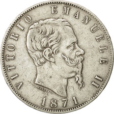 Coin, Italy, Vittorio Emanuele II, 5 Lire, 1871, Rome, EF(40-45), Silver, KM:8.4