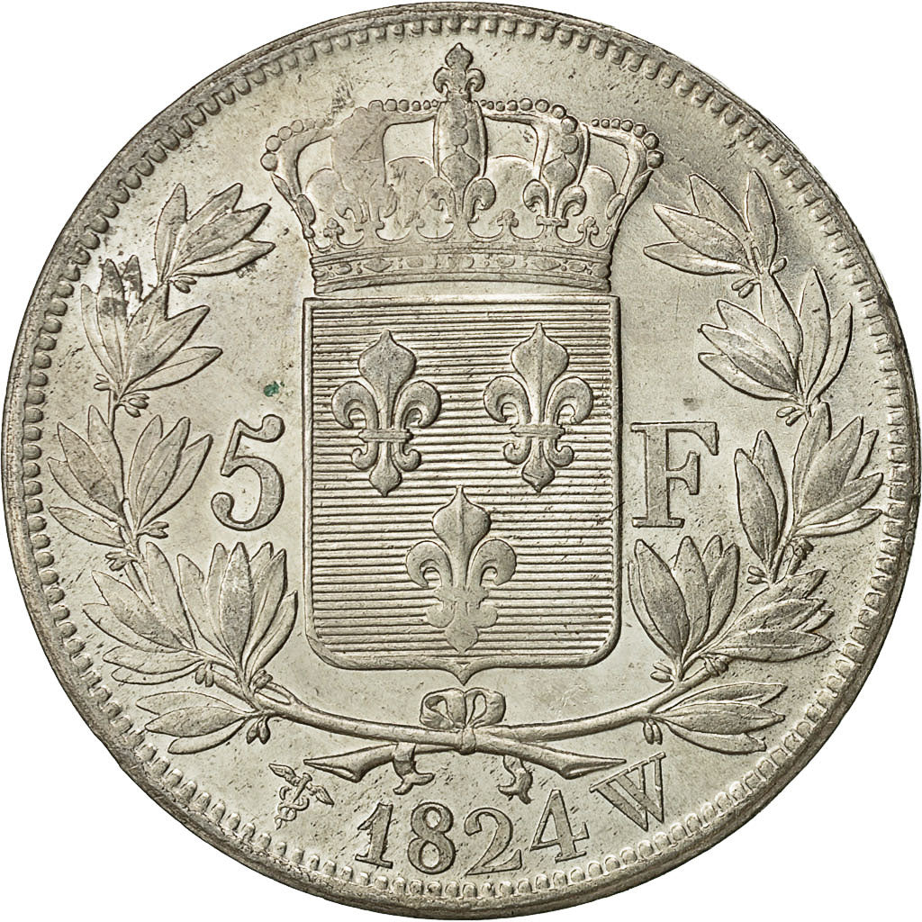 Moneda, Francia, Louis XVIII, Louis XVIII, 5 Francs, 1824, Lille, EBC+, Plata