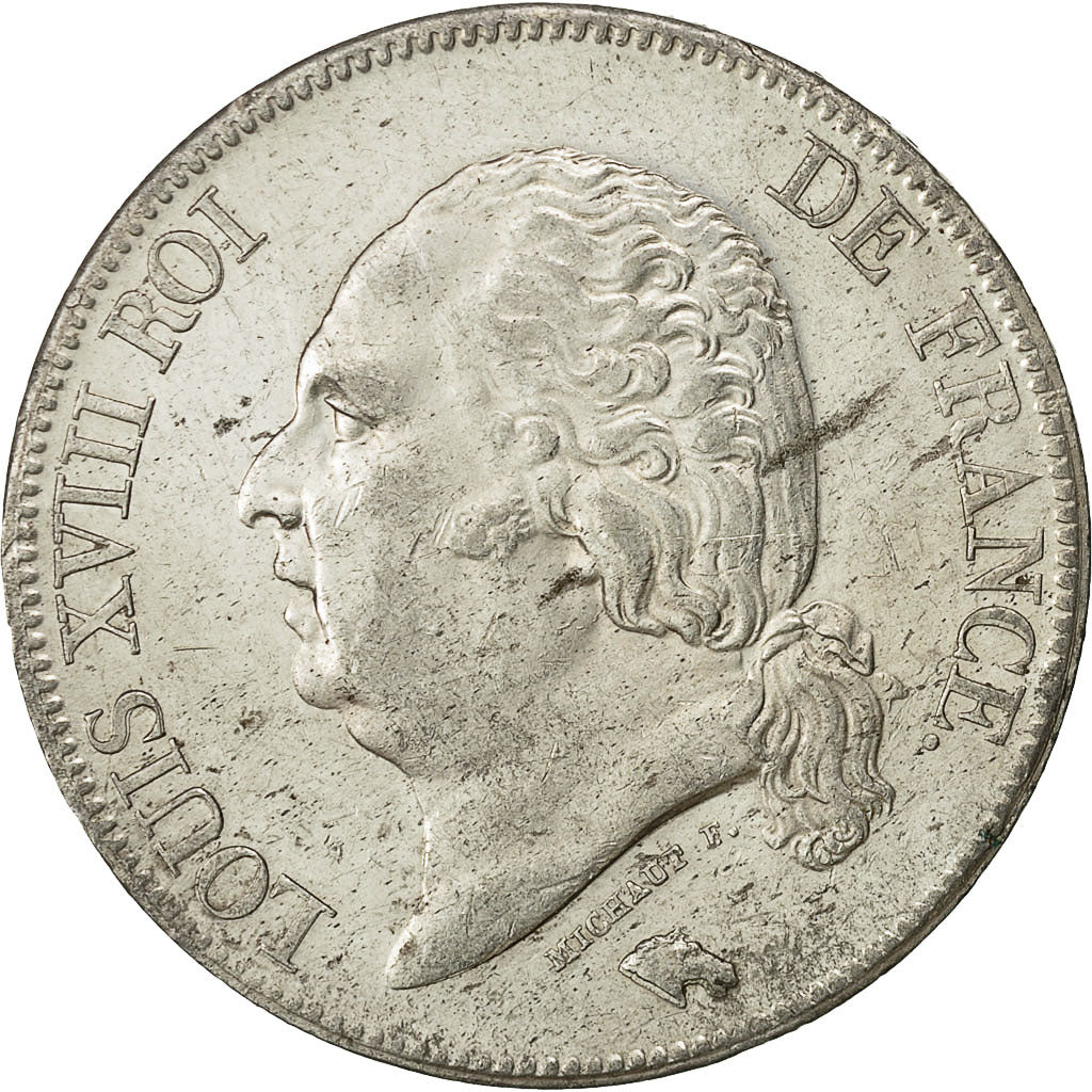 Munten, Frankrijk, Louis XVIII, Louis XVIII, 5 Francs, 1824, Lille, PR+, Zilver