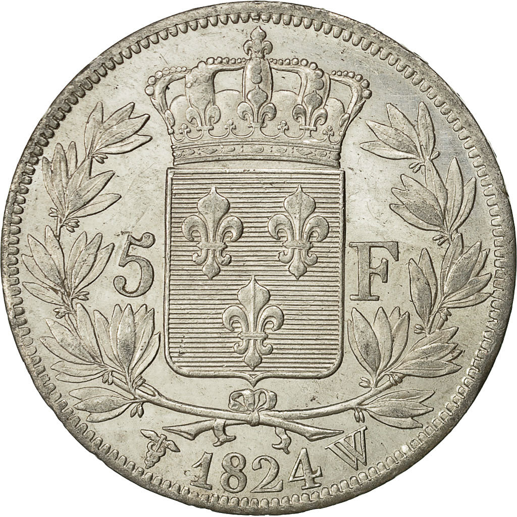Munten, Frankrijk, Louis XVIII, Louis XVIII, 5 Francs, 1824, Lille, PR+, Zilver