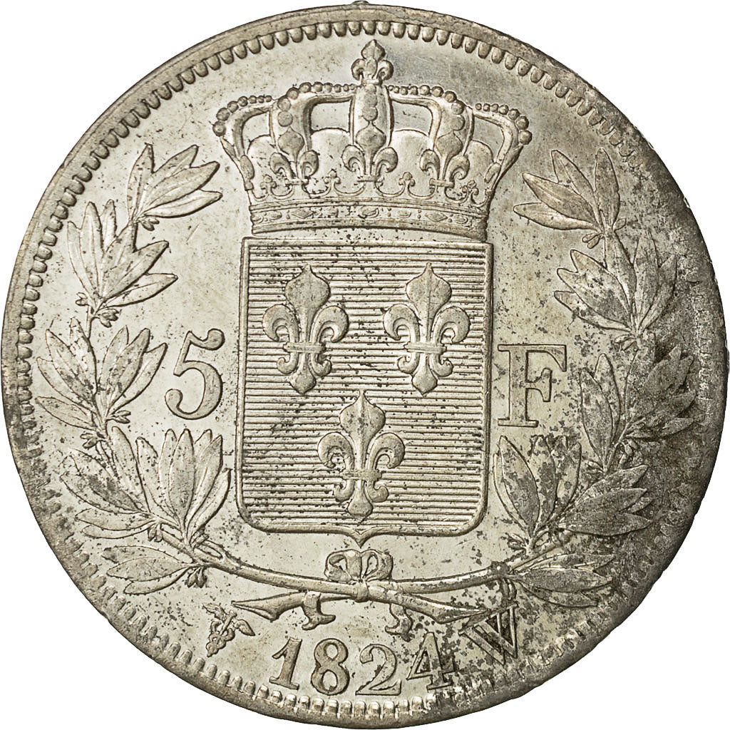 Coin, France, Louis XVIII, Louis XVIII, 5 Francs, 1824, Lille, AU(55-58)