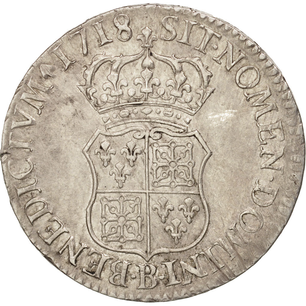 Moneda, Francia, Louis XV, Écu de France-Navarre, Ecu, 1718, Rouen, MBC+