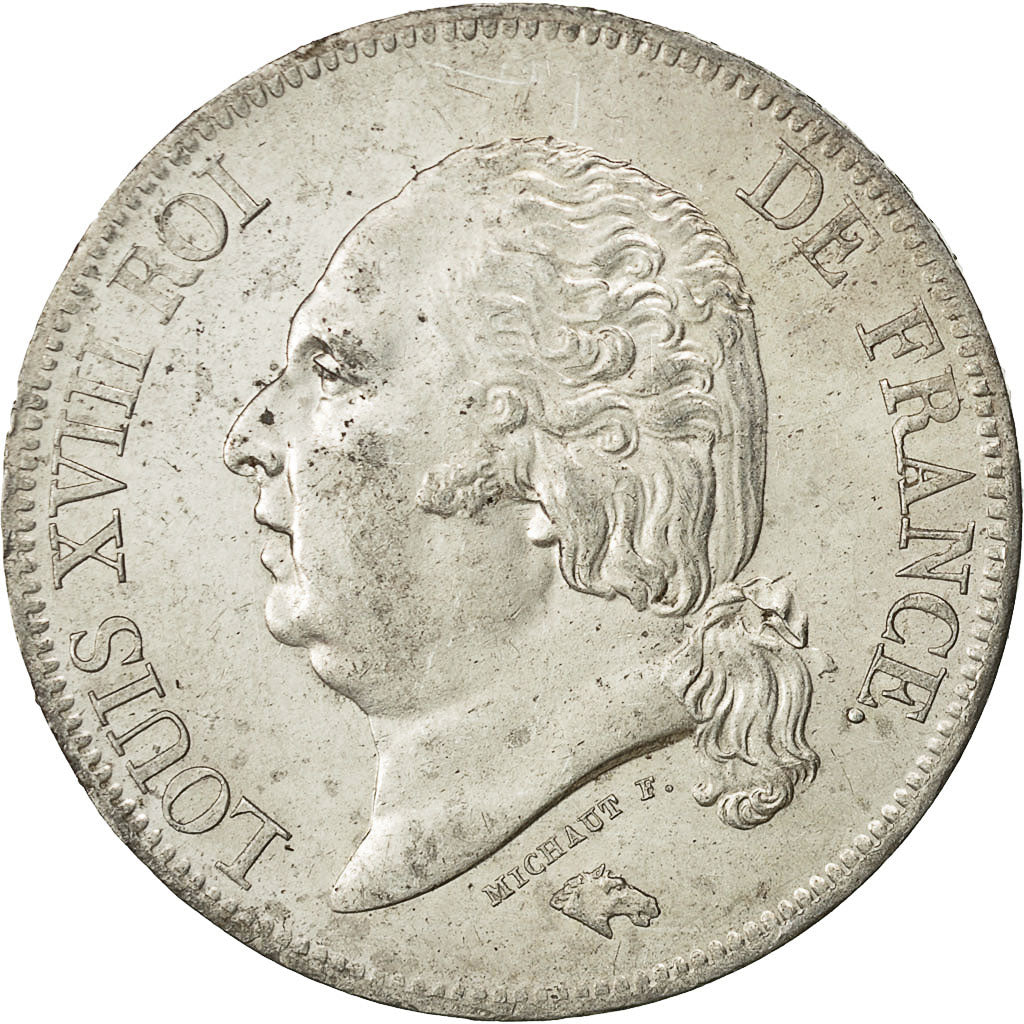 Coin, France, Louis XVIII, Louis XVIII, 5 Francs, 1824, Lille, AU(55-58)