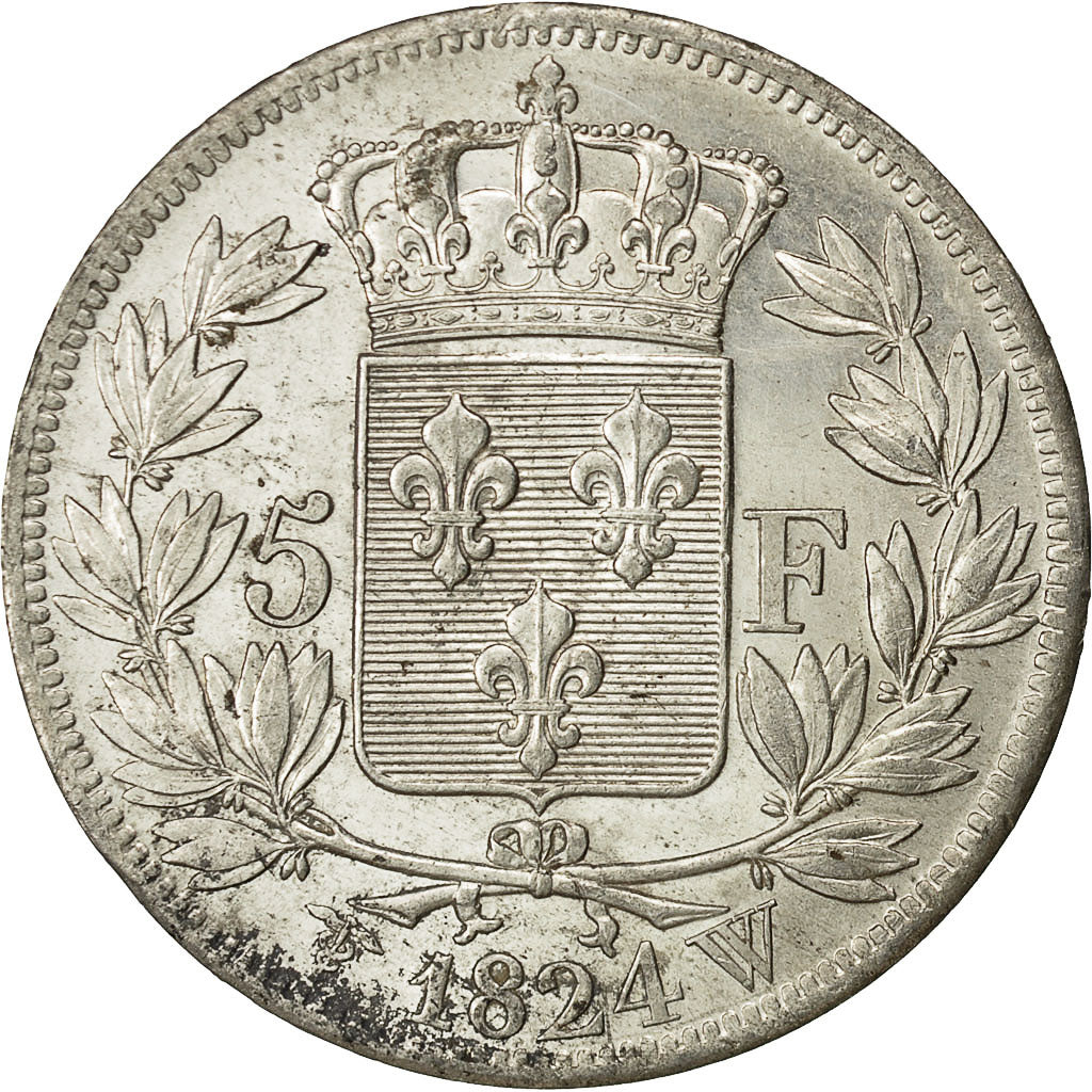Coin, France, Louis XVIII, Louis XVIII, 5 Francs, 1824, Lille, AU(55-58)