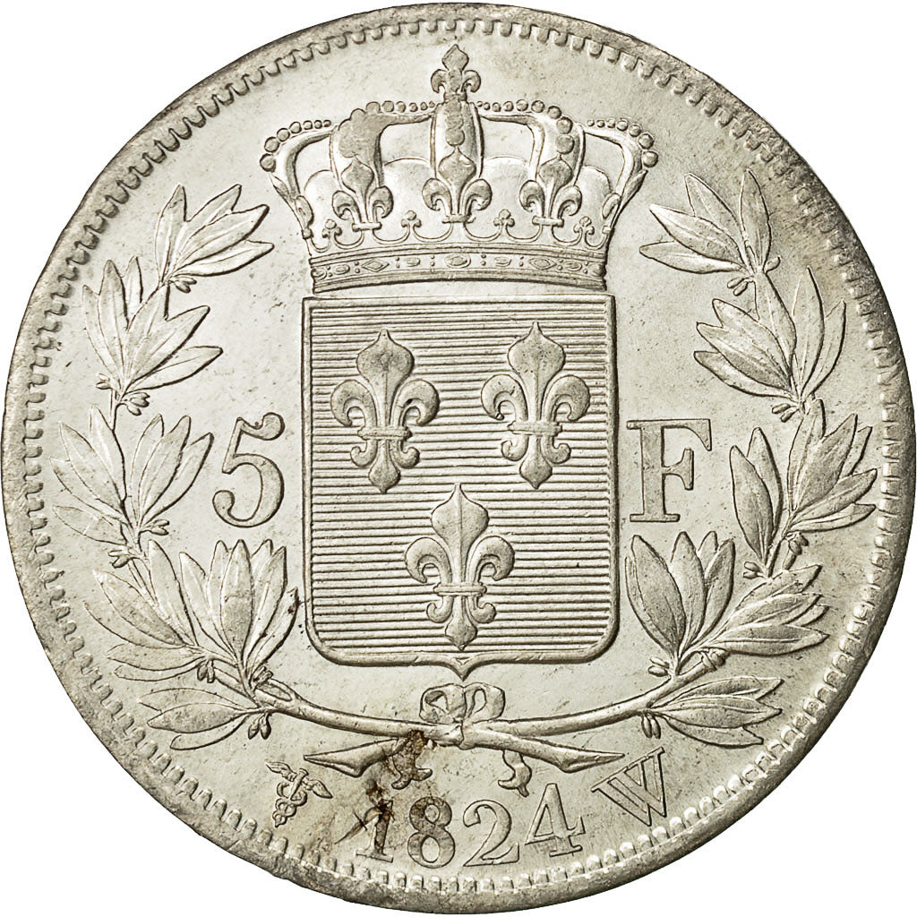 Moneta, Francia, Louis XVIII, Louis XVIII, 5 Francs, 1824, Lille, SPL-, Argento