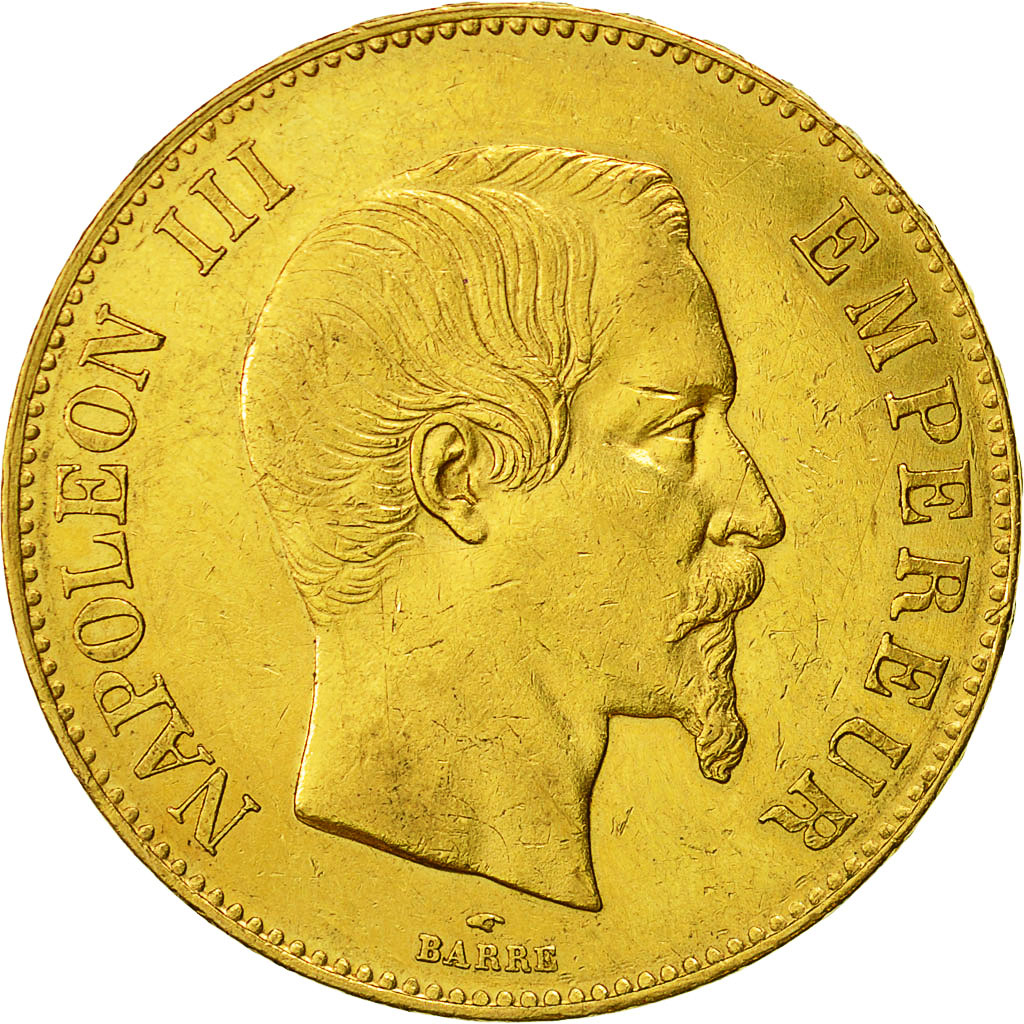 Coin, France, Napoleon III, 100 Francs, 1858, Paris, AU(50-53), KM 786.1