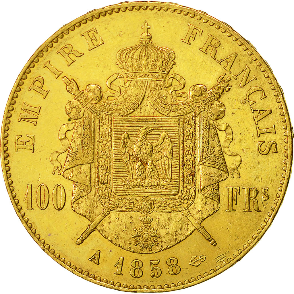 Coin, France, Napoleon III, 100 Francs, 1858, Paris, AU(50-53), KM 786.1