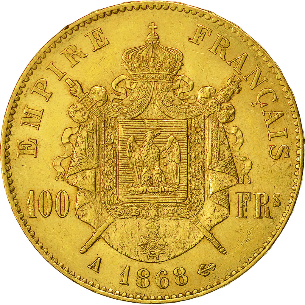 Coin, France, Napoleon III, 100 Francs, 1868, Paris, AU(50-53), KM 802.1