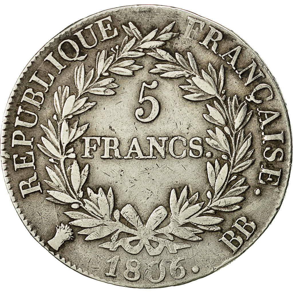 Moneda, Francia, Napoléon I, 5 Francs, 1806, Strasbourg, BC+, Plata, KM:673.3