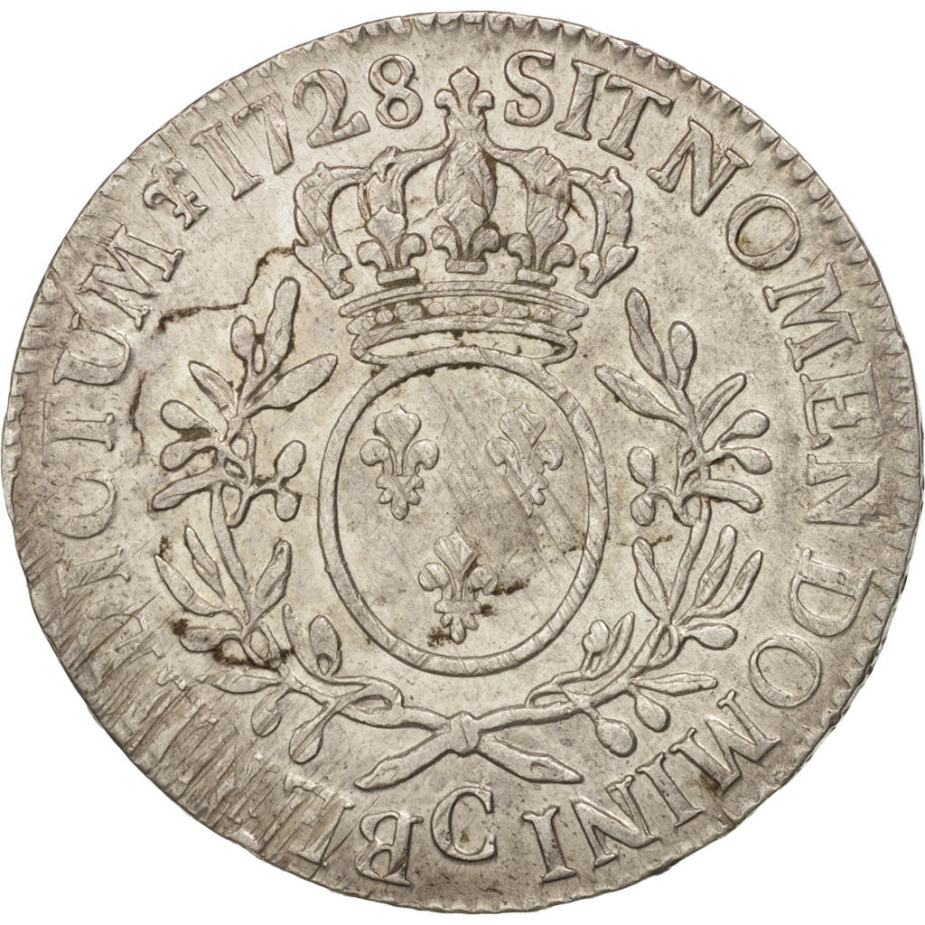 France, Louis XV, Écu aux branches d'olivier, 1728 C, Caen, Silver, KM:486.5