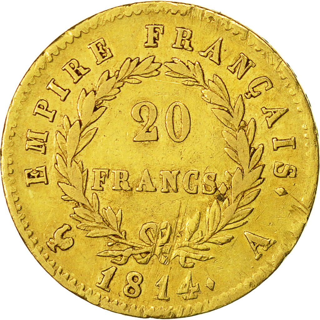 Moneda, Francia, Napoléon I, 20 Francs, 1814, Paris, MBC, Oro, KM:695.1