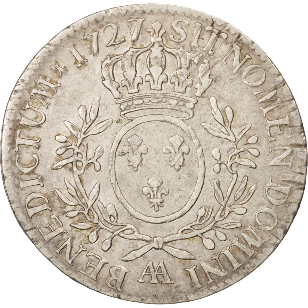 France, Louis XV, Écu aux branches d'olivier, 1727 AA, Metz, Silver, KM:486.2