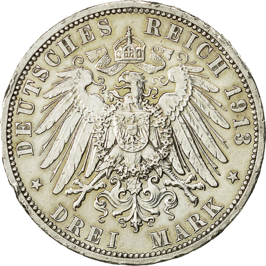 Coin, German States, PRUSSIA, Wilhelm II, 3 Mark, 1913, Berlin, KM 535
