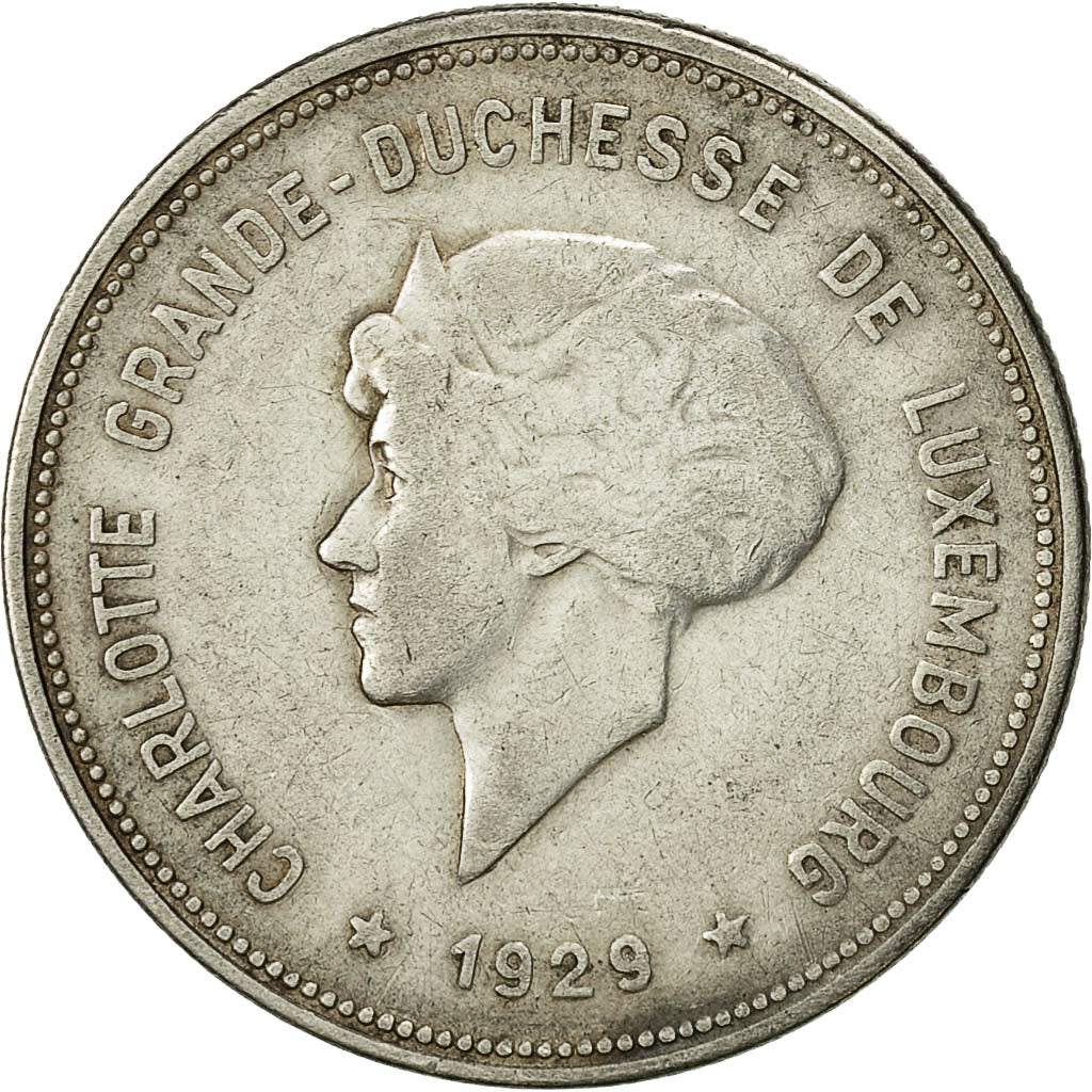 Coin, Luxembourg, Charlotte, 5 Francs, 1929, EF(40-45), Silver, KM:38