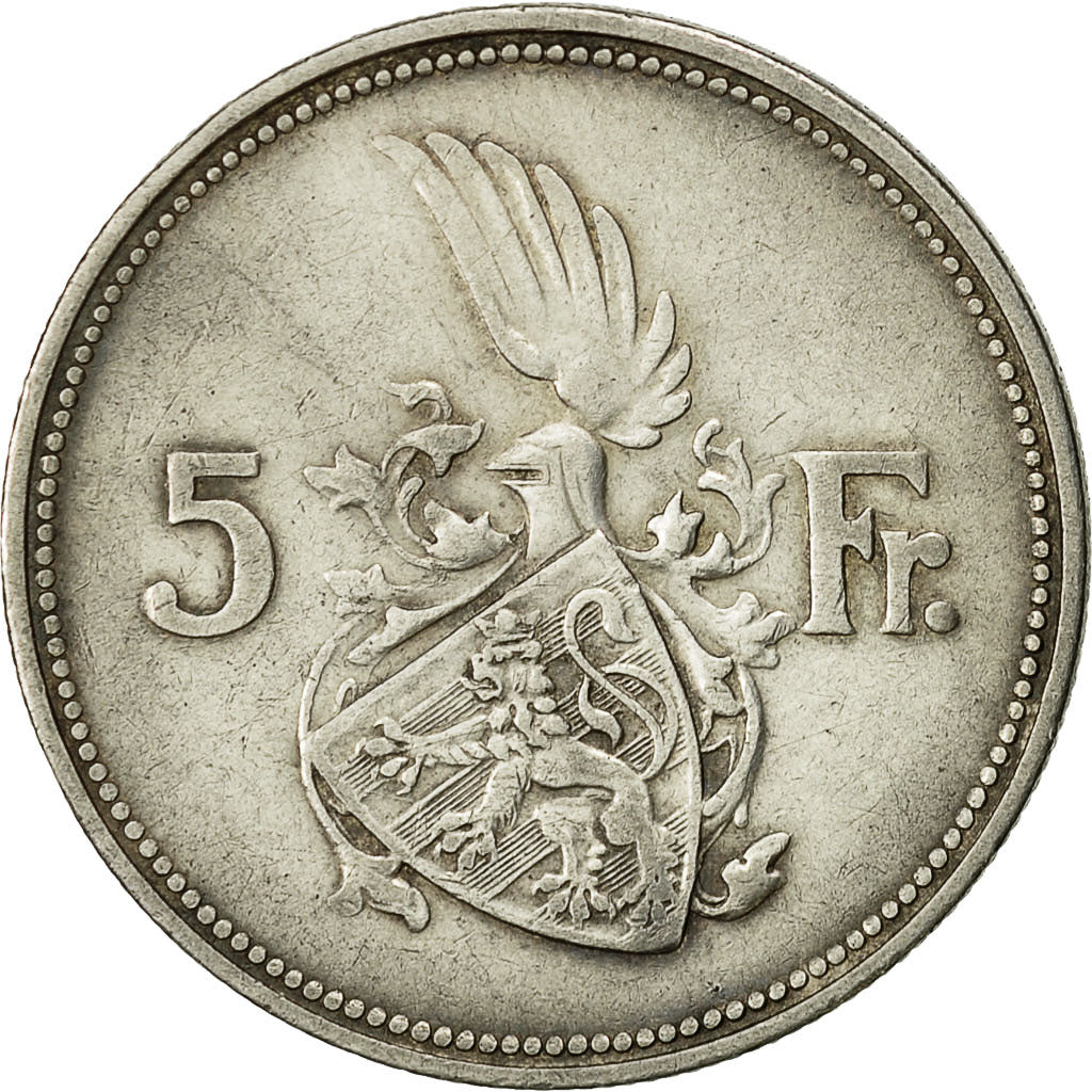 Coin, Luxembourg, Charlotte, 5 Francs, 1929, EF(40-45), Silver, KM:38