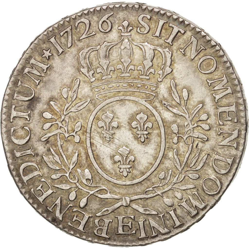 France, Louis XV, Écu aux branches d'olivier, 1726 E, Tours, Silver, KM:486.7