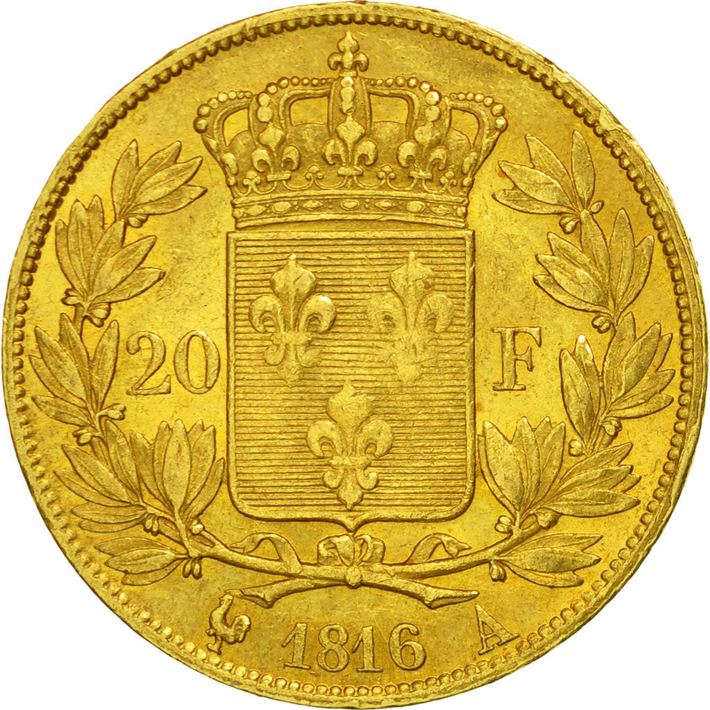 Coin, France, Louis XVIII, 20 Francs, 1816, Paris, AU(50-53), Gold, KM 712.1
