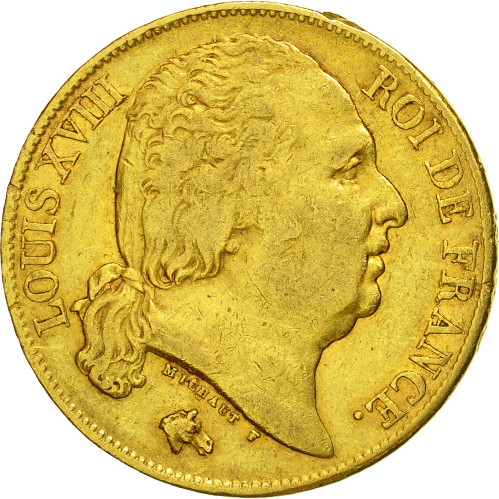 Moneta, Francia, Louis XVIII, 20 Francs, 1817, Paris, MB+, Oro, KM 712.1
