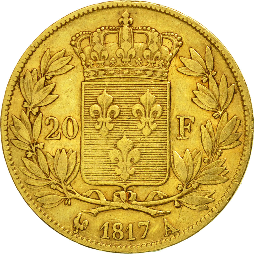 Moneta, Francia, Louis XVIII, 20 Francs, 1817, Paris, MB+, Oro, KM 712.1