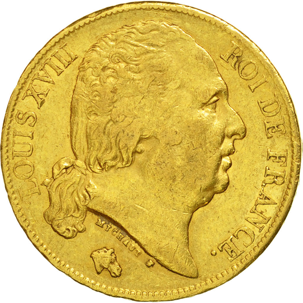 Coin, France, Louis XVIII, 20 Francs, 1820, Paris, EF(40-45), Gold, KM 712.1