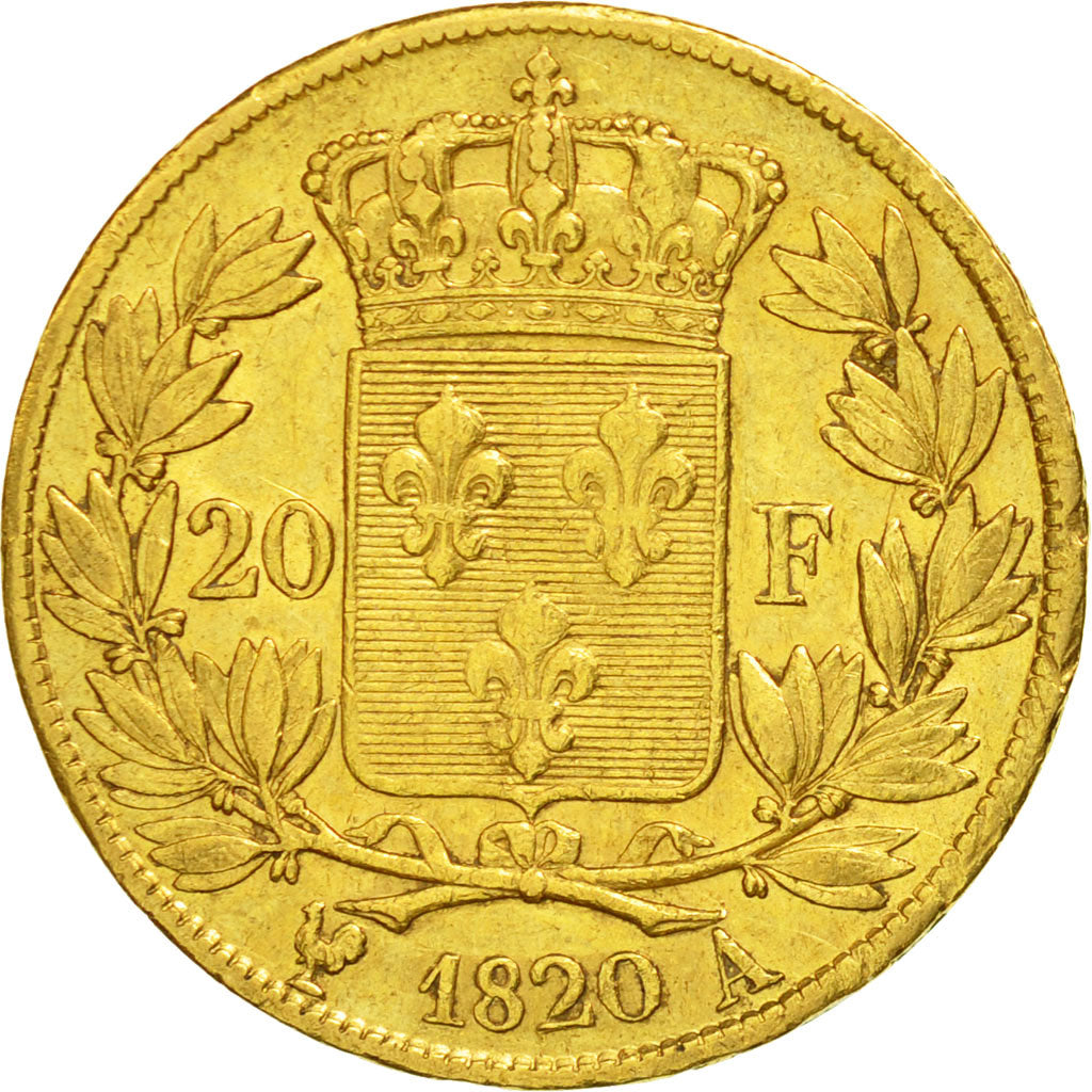 Coin, France, Louis XVIII, 20 Francs, 1820, Paris, EF(40-45), Gold, KM 712.1