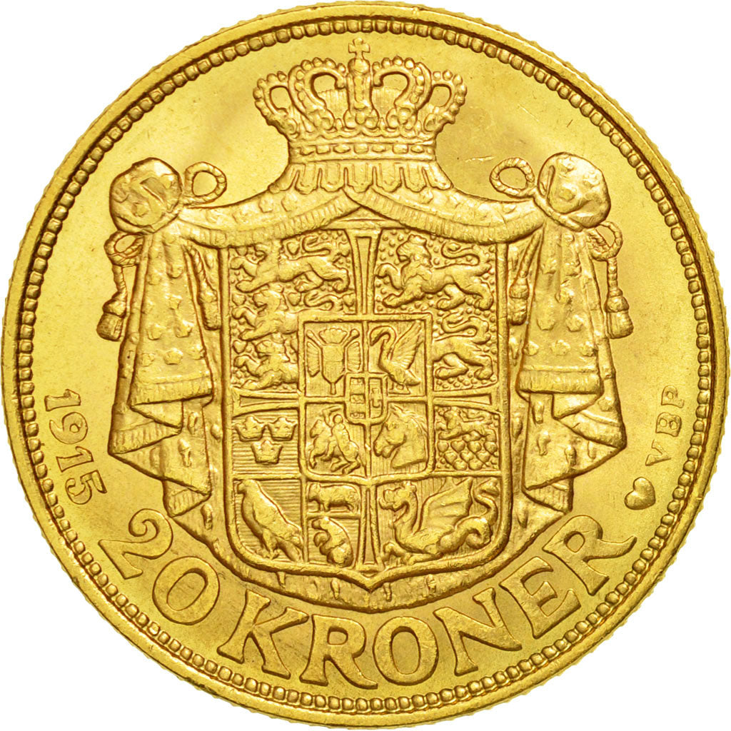 Coin, Denmark, Christian X, 20 Kroner, 1915, Copenhagen, AU(55-58), KM 817.1