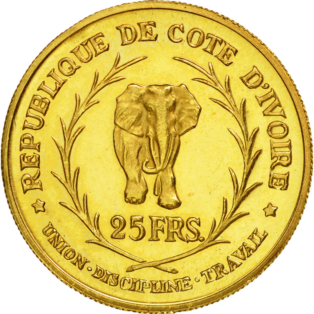 Coin, Ivory Coast, 25 Francs, 1966, MS(63), Gold, KM:3