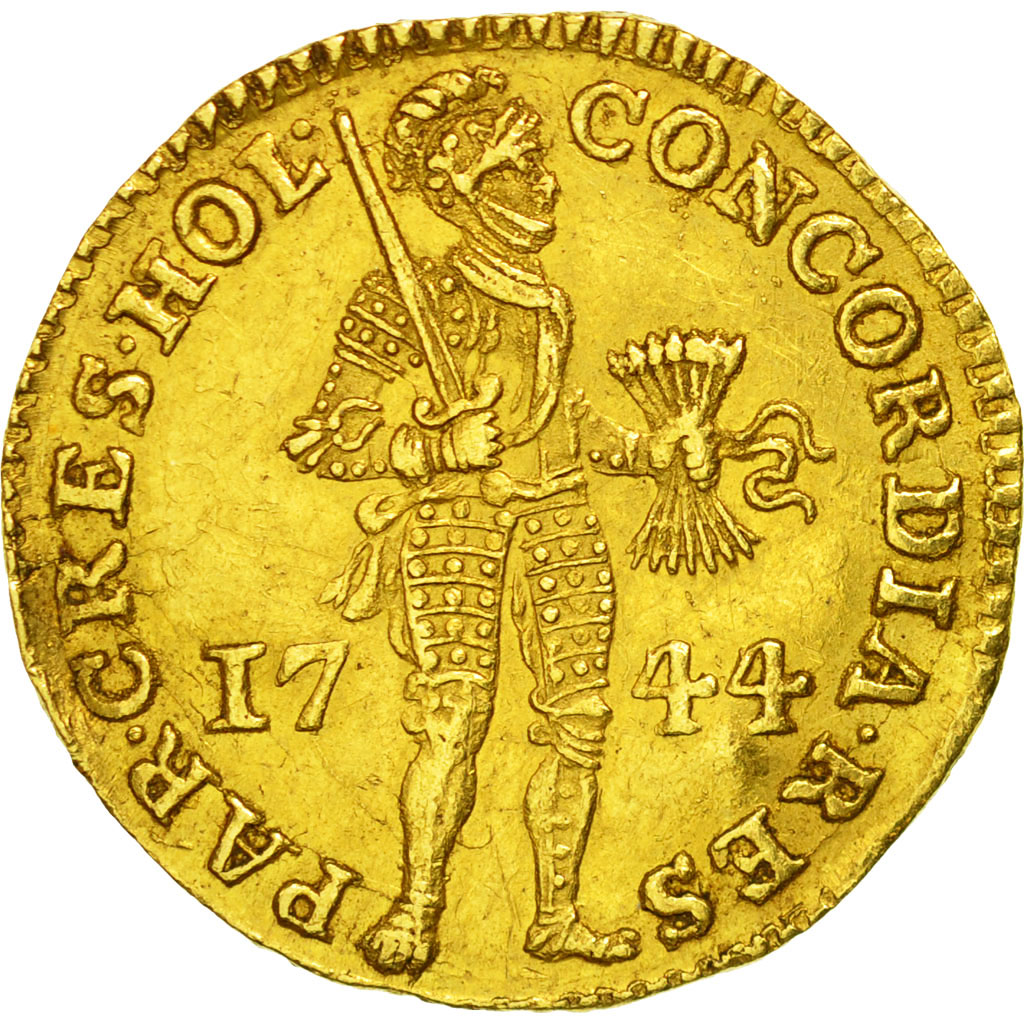 Coin, Netherlands, HOLLAND, Ducat, 1744, AU(50-53), Gold, KM:12.2