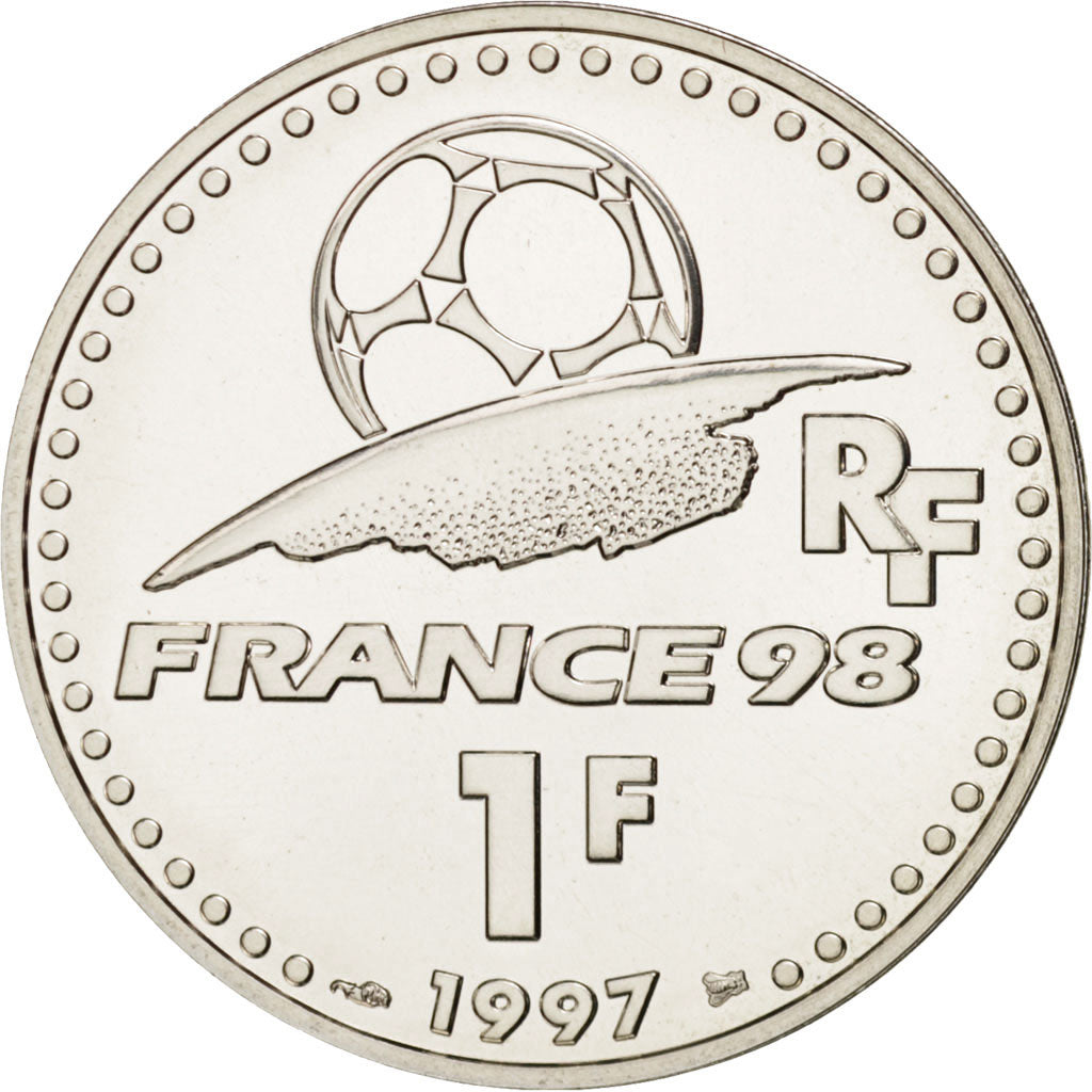 France, 1 Franc, 1997, World Cup 1998, Silver, KM:1211