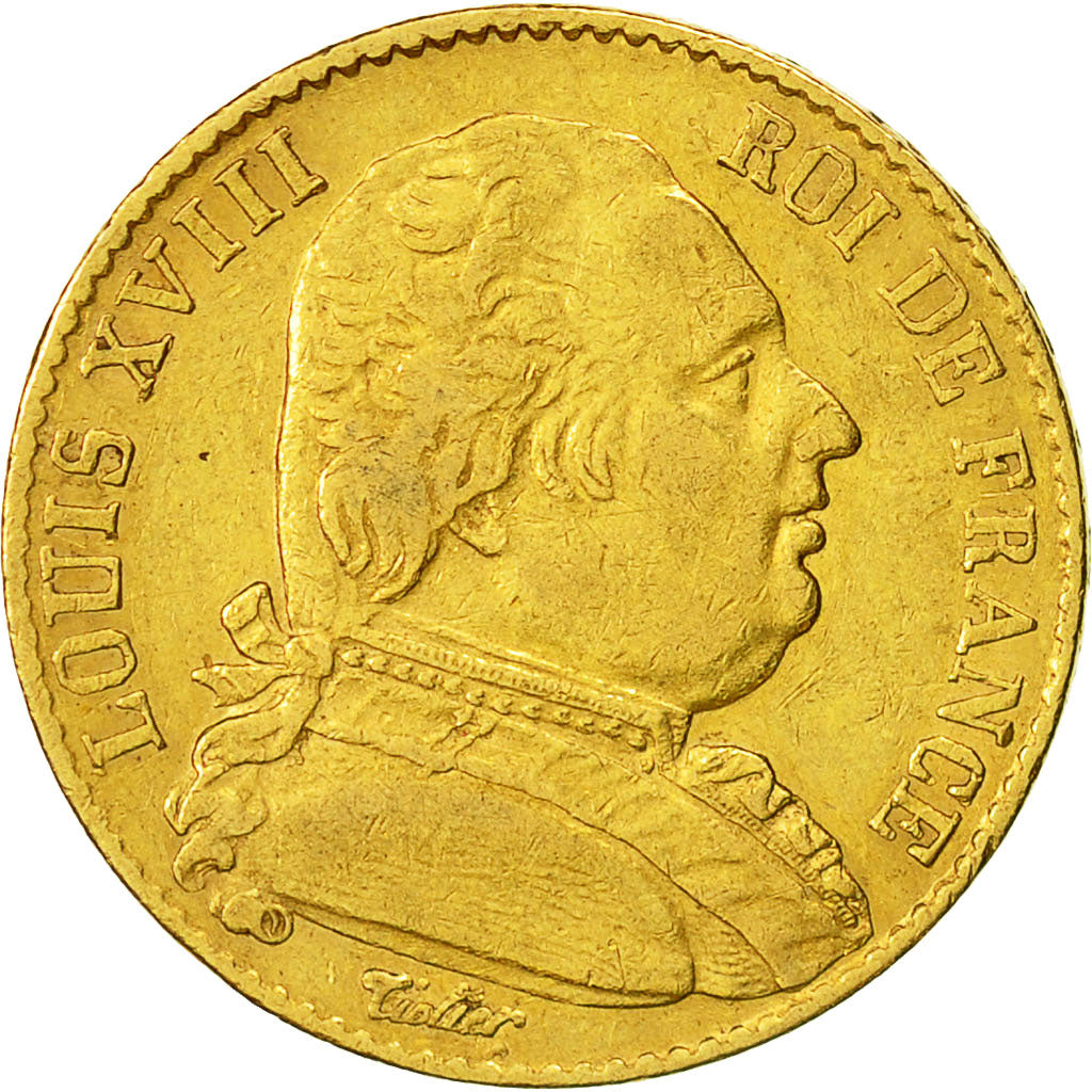 Munten, Frankrijk, Louis XVIII, 20 Francs, 1814, Paris, ZF, Goud, KM 706.1