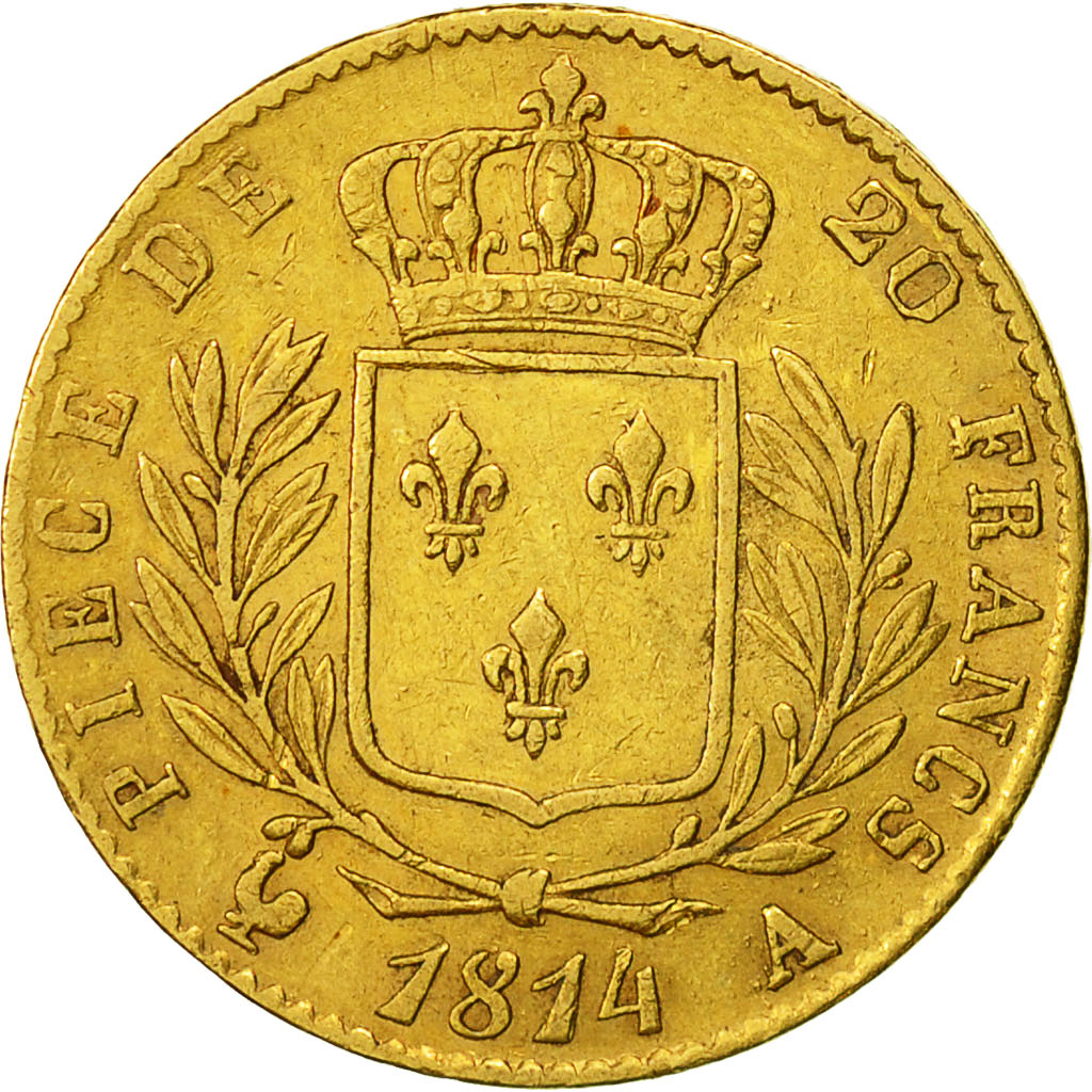 Munten, Frankrijk, Louis XVIII, 20 Francs, 1814, Paris, ZF, Goud, KM 706.1