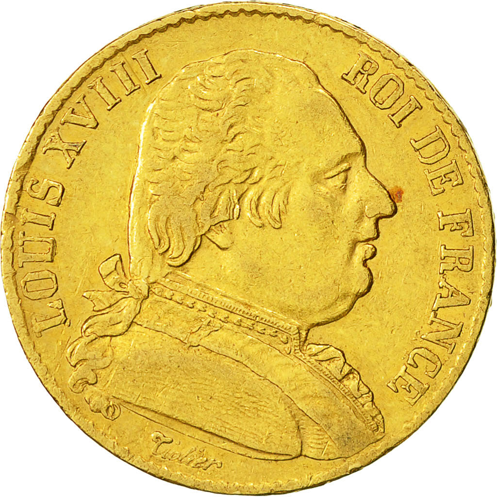 Moneta, Francia, Louis XVIII, 20 Francs, 1814, Paris, BB, Oro, KM 706.1