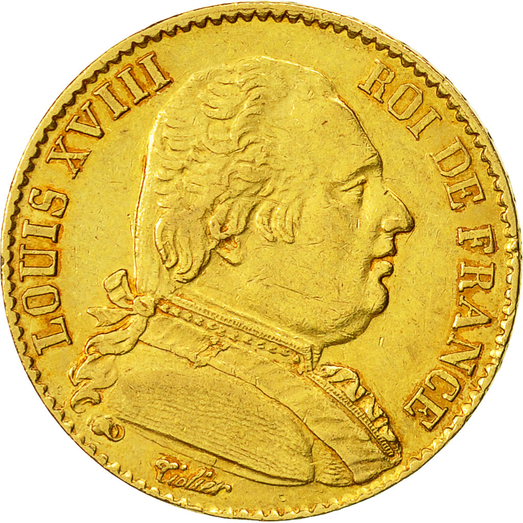 Coin, France, Louis XVIII, 20 Francs, 1814, Paris, AU(50-53), Gold, KM 706.1