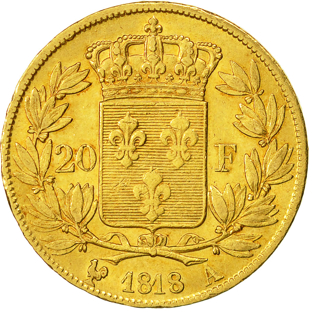 Coin, France, Louis XVIII, 20 Francs, 1818, Paris, AU(50-53), Gold, KM 712.1