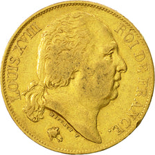 Coin, France, Louis XVIII, 20 Francs, 1818, Lille, VF(30-35), Gold, KM 712.9