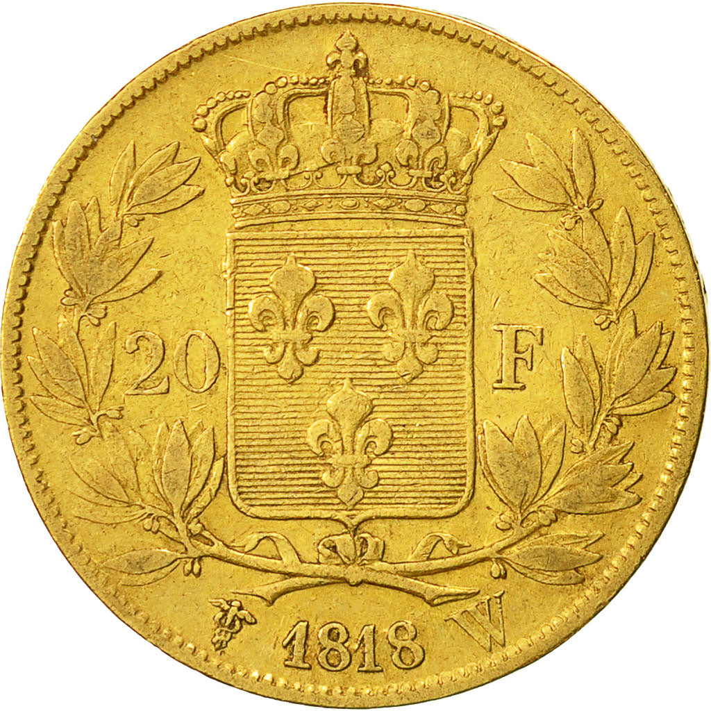 Coin, France, Louis XVIII, 20 Francs, 1818, Lille, VF(30-35), Gold, KM 712.9