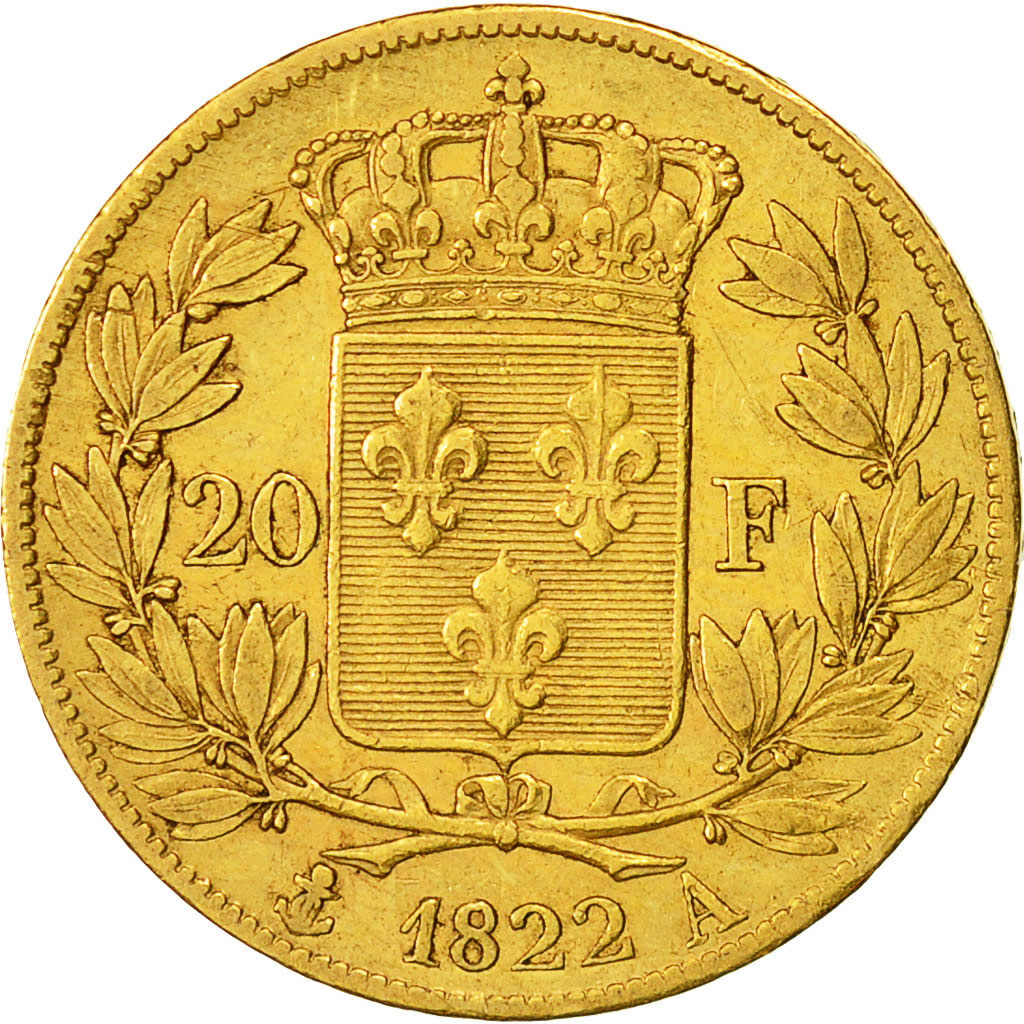 Monnaie, France, Louis XVIII, 20 Francs, 1822, Paris, TTB, Or, Gadoury 1028