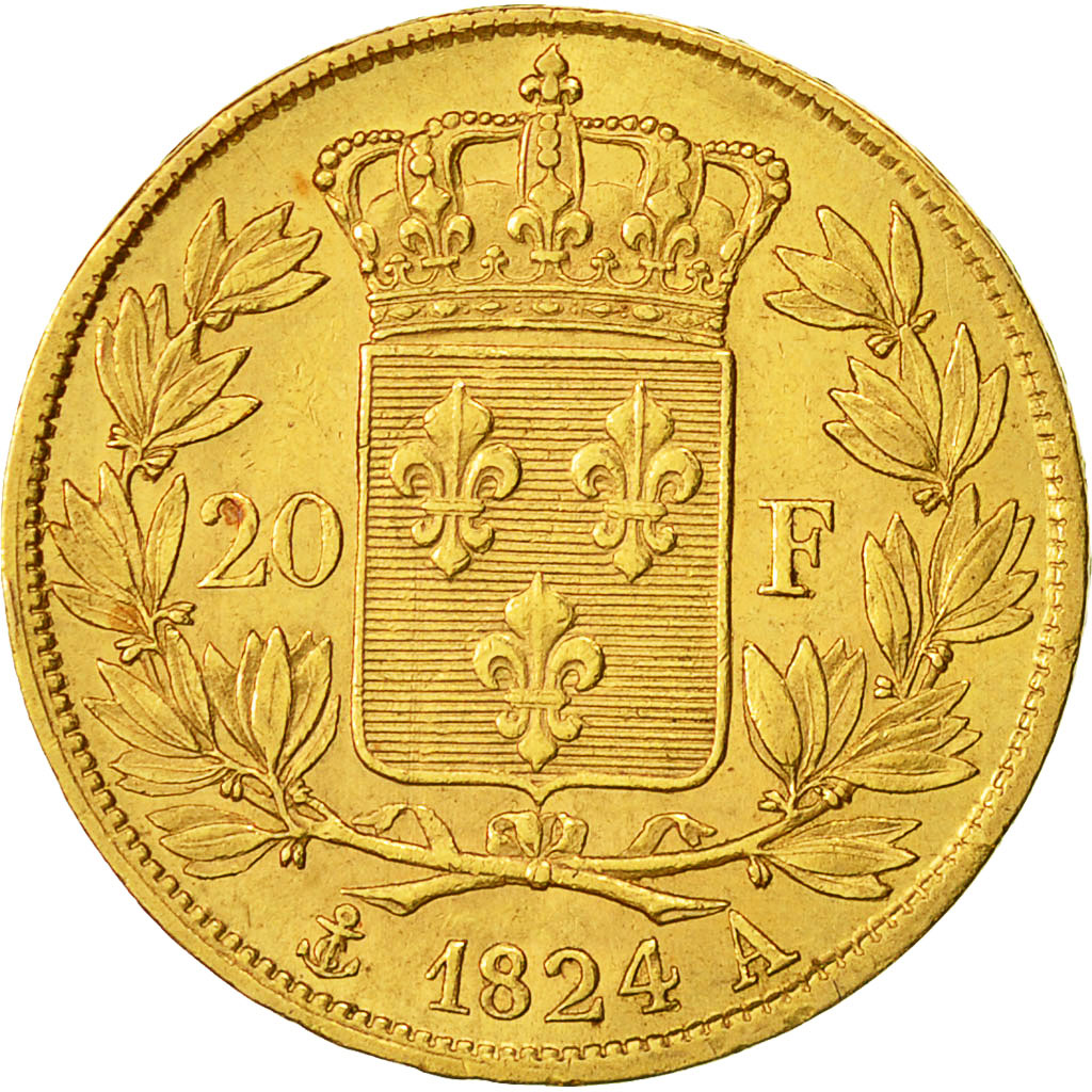 Monnaie, France, Louis XVIII, 20 Francs, 1824, Paris, TTB+, Or, Gadoury 1028