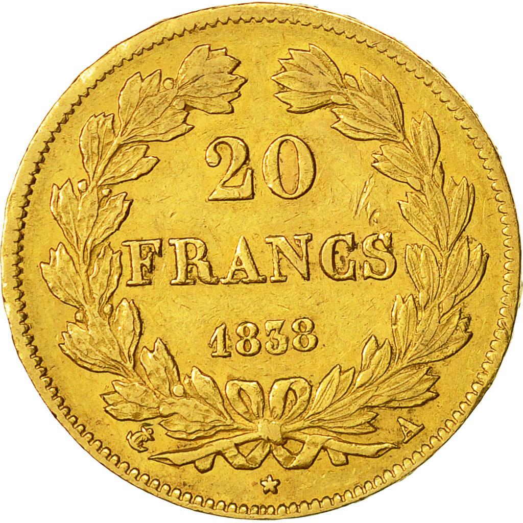 Munten, Frankrijk, Louis-Philippe, 20 Francs, 1838, Paris, ZF, Goud, KM:750.1