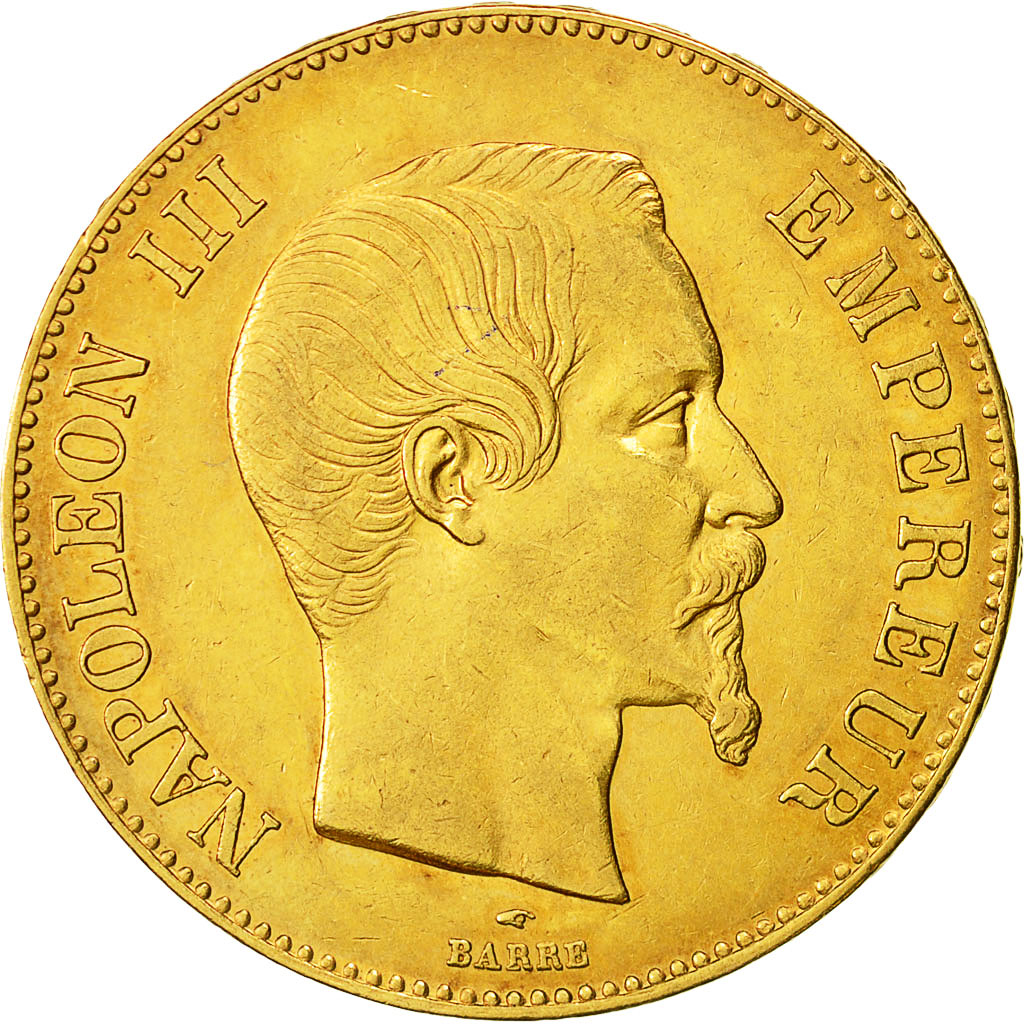 Coin, France, Napoleon III, 100 Francs, 1858, Paris, AU(50-53), KM 786.1