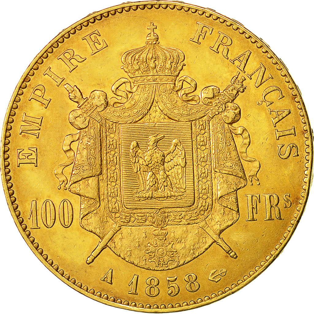 Coin, France, Napoleon III, 100 Francs, 1858, Paris, AU(50-53), KM 786.1